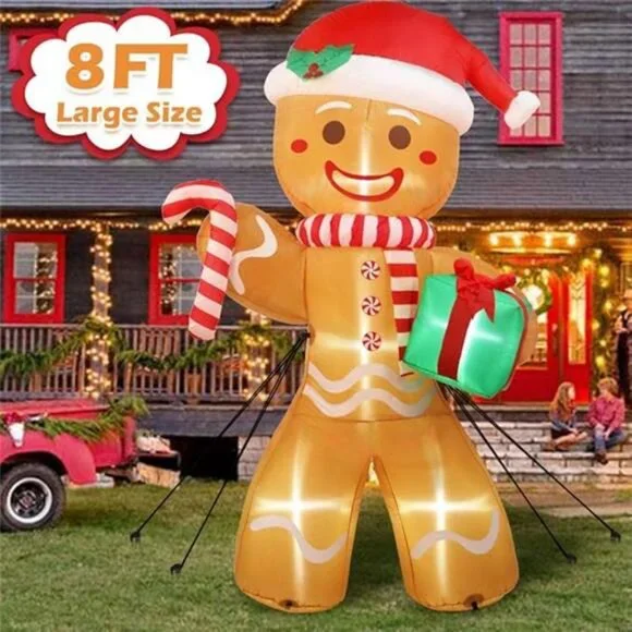 8ft Christmas Inflatable Gingerbread Man, Christmas Blow Up Yard Decorations